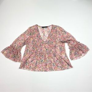 Women’s Zara Basic Collection Long Sleeve Floral Print Blouse/Top Size Small
